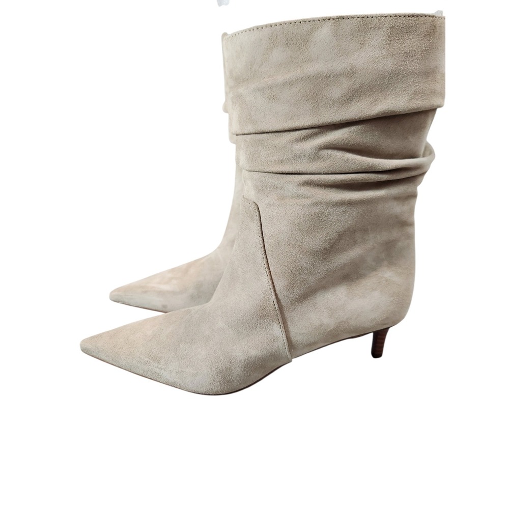 Michael Kors Dawn Heeled Bootie Womens 7.5M Light Sand Suede Slouchy Pointed Toe